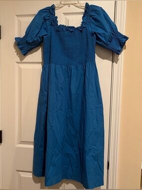 crown & ivy Blue Smocked Maxi Dress with Puff Sleeves